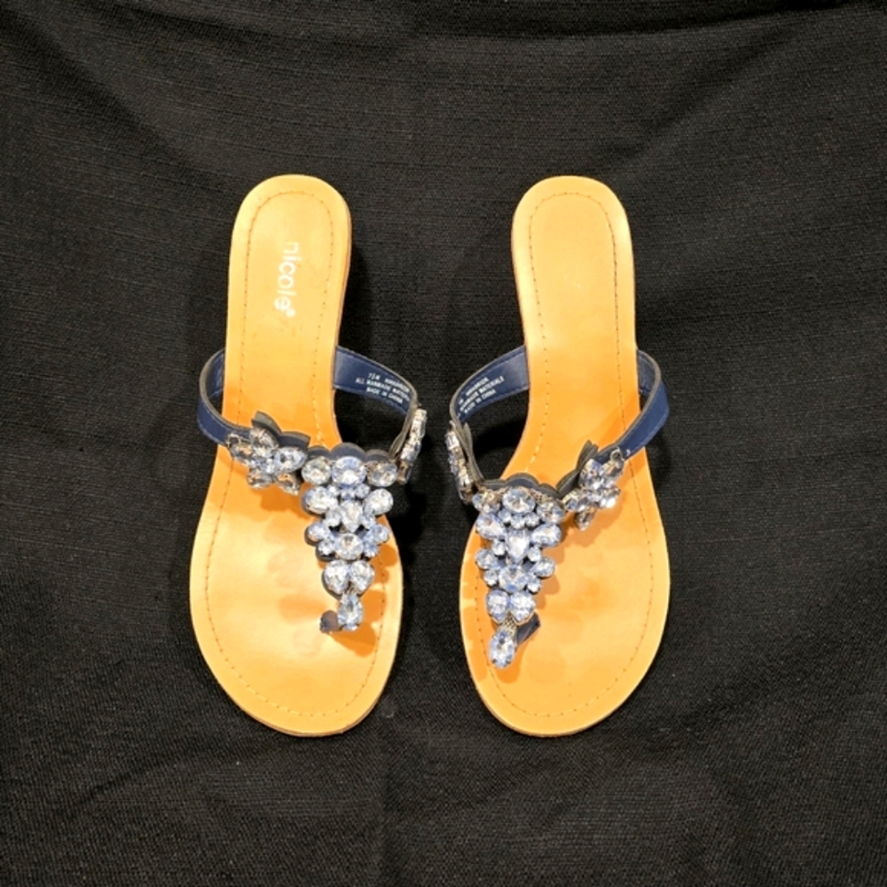 NICOLE Blue Jeweled Sandals, Size 7 - Picture 2 of 7
